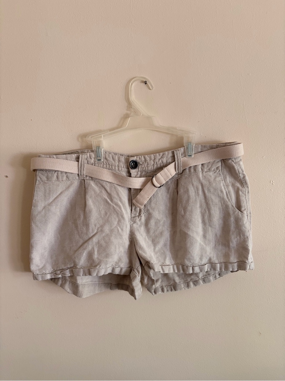 twik Light Beige Linen-Blend Casual Shorts with Matching Belt